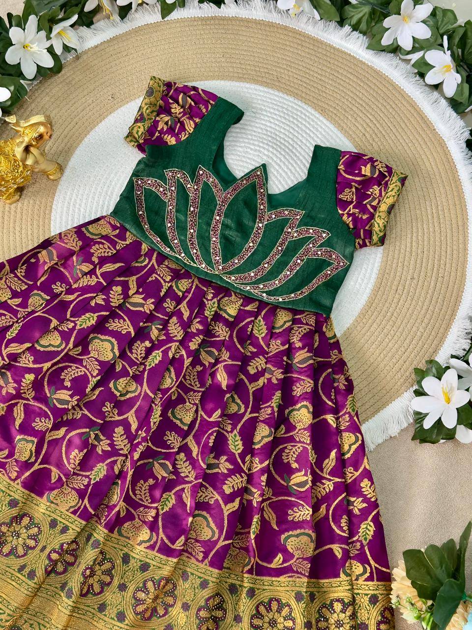 Lotus Frock Jaquard Silk Purple Bulk kids wear suppliers